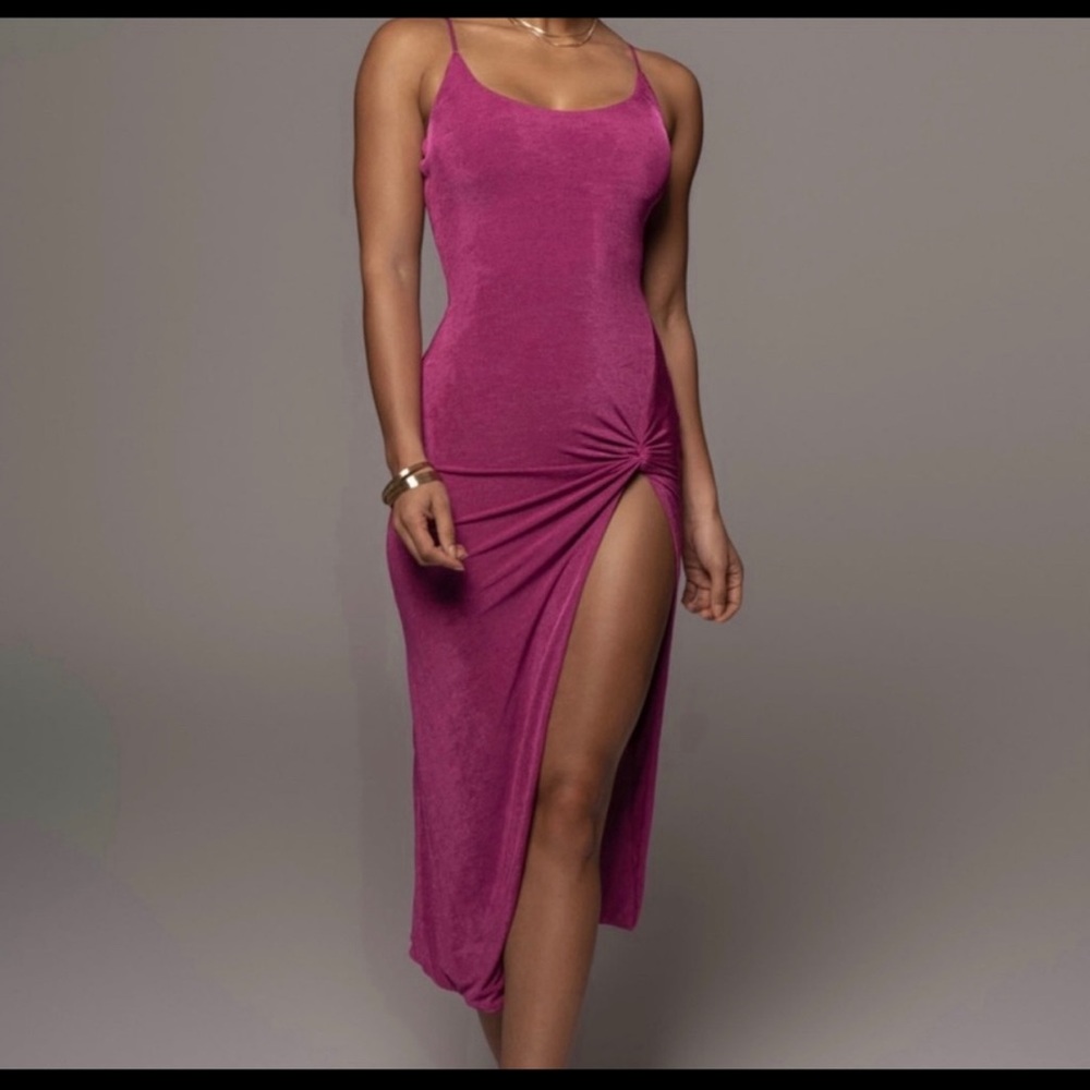 JLUXLABEL FUSCHIA ALDIS SATIN SLIT DRESS